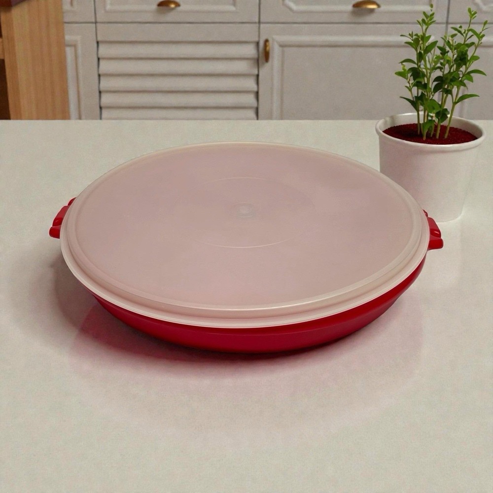 Tupperware 405 Red Divided Party Vegetable Relish Serving Tray & Lid No Handle